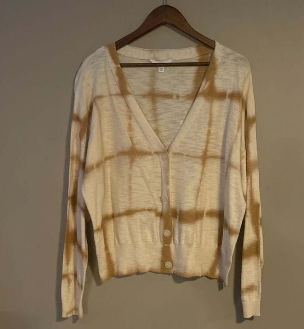 Time and Tru Women's Brown Tie Dye Grid Button-Front Cardigan, Size L (12-14)